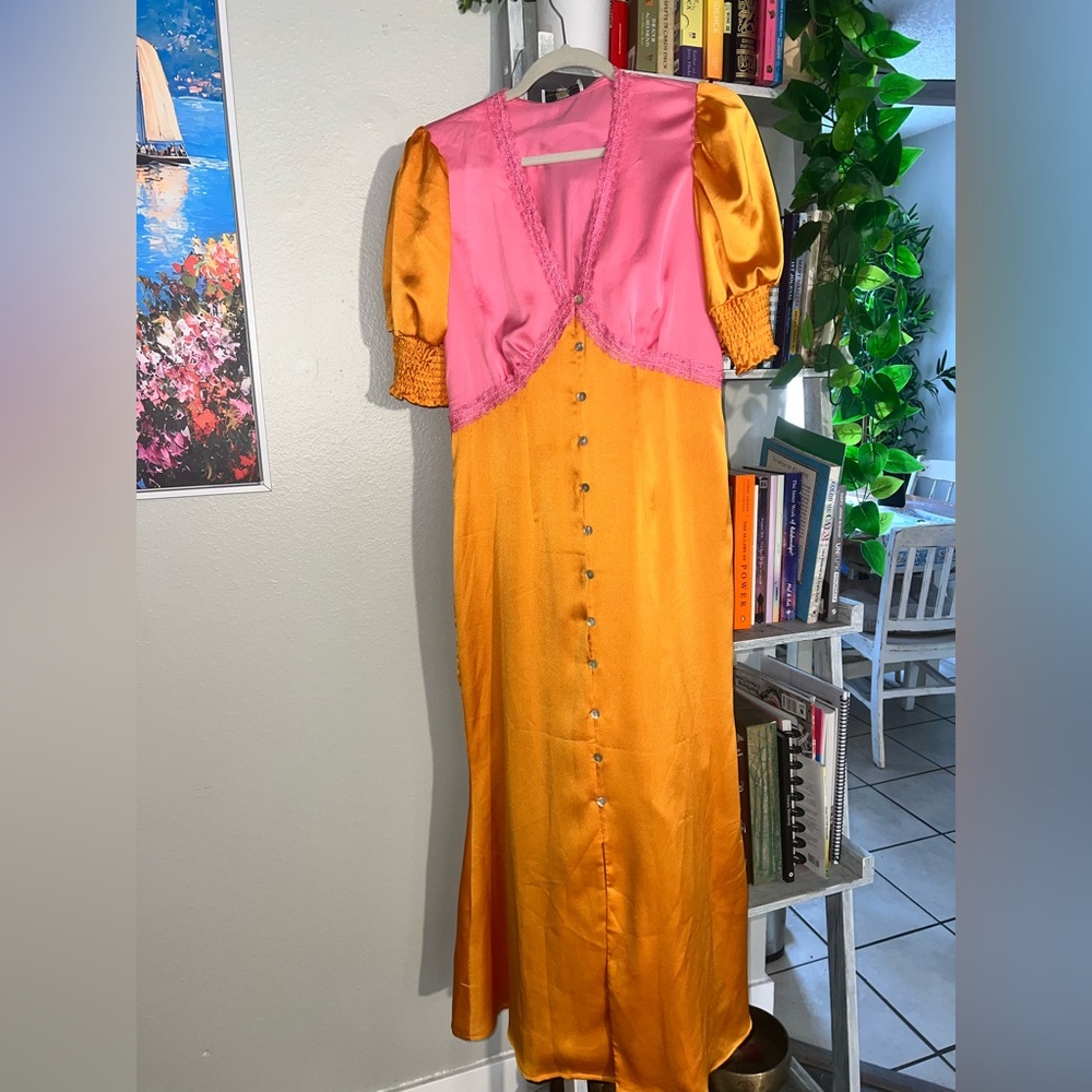 Pink and Orange Maxi Dress with Button Detail